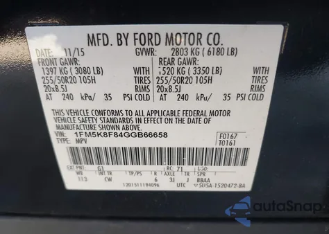 2016 Ford Explorer Limited z USA, uszkodzony, nr VIN 1FM5K8F84GGB66658